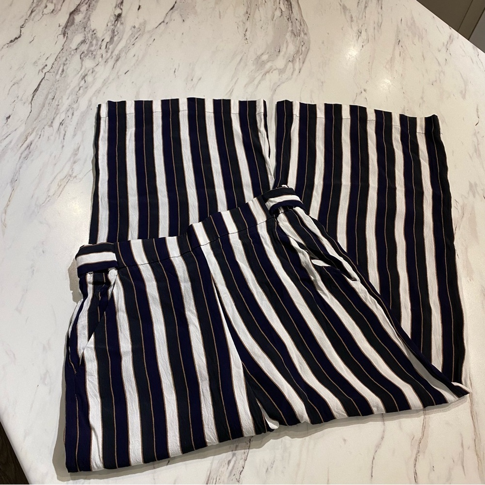 Wilfred Faun pants high - rise cropped flowy leg striped waist tie - Picture 6 of 12
